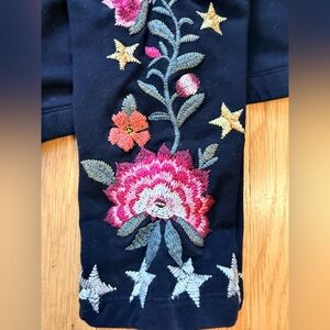 Johnny Was Black Leggings with Flowers & Star Embroidery